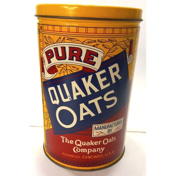 1984 Quaker Rolled White Oats Collectible Tin Canister Vintage 8 inches Tall - Picture 1 of 8
